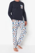 Erkek %100 Pamuk Bisiklet Yaka Uzun Kol Regular Fit Baskılı Pijama Takımı - 2