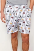 Erkek %100 Pamuk Bisiklet Yaka Kısa Kol Regular Fit Baskılı Örme Şortlu Pijama Takımı - 4
