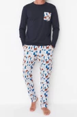 Erkek %100 Pamuk Bisiklet Yaka Uzun Kol Regular Fit Baskılı Pijama Takımı - 3