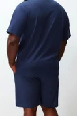 Büyük Beden Erkek Bisiklet Yaka Kısa Kol Regular Fit Rahat Slogan Baskılı Örme Şortlu Pijama Takımı - 6