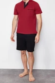 Erkek %100 Pamuk Bisiklet Yaka Kısa Kol Örme Şortlu Pijama Takımı - 2