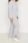 Büyük Beden Kadın Polyester Bisiklet Yaka Uzun Kol Paçaları Yırtmaçlı Örme Pijama Takımı - 4
