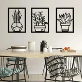 Lowenart Siyah Ahşap 3lü Saksı Çiçekler Duvar Dekoru Salon Mutfak Balkon Bahçe Için 40x80 Cm Tablo Seti - 2