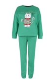 Kadın %100 Pamuk Kapüşonlu Uzun Kol 100% Pamuk Yılbaşı Temalı Örme Pijama Takımı - 6