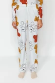 Kadın %100 Pamuk Gömlek Yaka Uzun Kol %100 Pamuk Ayıcık Desenli Gömlek-Pantolon Örme Pijama Takımı - 5