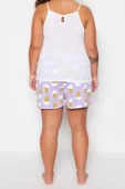 Büyük Beden Kadın Polyester Kare Yaka Askılı Kol Baskılı Askılı Örme Pijama Takımı - 5