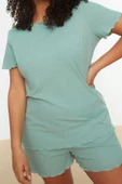 Büyük Beden Kadın Polyester Karışımlı Bisiklet Yaka Kısa Kol Örme Pijama Takımı - 2