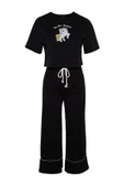 Kadın Polyester Karışımlı Bisiklet Yaka Kısa Kol Pamuklu Baskılı T-shirt-Pantolon Örme Pijama Takımı - 6
