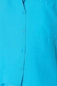 Kadın Polyester Gömlek Yaka Kısa Kol Mavi Terrycotton Gömlek-Şort Dokuma Pijama Takımı - 5
