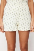Kadın Pamuklu Askılı Yaka Askılı Kol Çiçekli Dantel Detaylı İp Askılı Fitilli Örme Pijama Takımı - 6