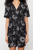 Kadın Viskon V Yaka Kısa Kol Kadın Couple Çift Galaksi Desenli Viskon Dokuma Pijama Takımı - 1