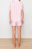 Kadın Viskon Gömlek Yaka Kısa Kol Çizgili Biye Detaylı Viskon Dokuma Pijama Takımı - 6