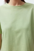Kadın %100 Pamuk Bisiklet Yaka Kısa Kol %100 Pamuk Çiçekli Örme Pijama Takımı - 4