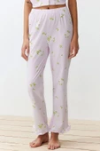 Kadın %100 Pamuk Gömlek Yaka Kısa Kol %100 Pamuk Çiçekli Fırfır Detaylı Örme Pijama Takımı - 5