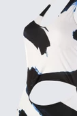 Kadın Destekli Askılı Brazilian Yaka Soyut Desenli Tek Omuz Cut Out Pencereli Regular Mayo - 5