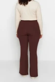 Kadın Yeni Moda Büyük Beden İspanyol Paça Regular Boy Örme İspanyol Paça Yırtmaçlı Örme Pantolon - 6