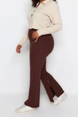 Kadın Yeni Moda Büyük Beden İspanyol Paça Regular Boy Örme İspanyol Paça Yırtmaçlı Örme Pantolon - 3