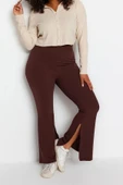 Kadın Yeni Moda Büyük Beden İspanyol Paça Regular Boy Örme İspanyol Paça Yırtmaçlı Örme Pantolon - 2