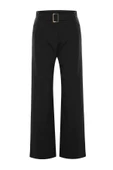 Kadın Yeni Moda Büyük Beden Geniş Paça Uzun Boy Dokuma Kemerli Kumaş Pantolon - 1