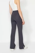 Kadın Moda İspanyol Paça Uzun Boy Örme Yanları Yırtmaçlı Flare Yüksek Bel Örme Pantolon - 6