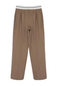 Kadın Yeni Moda Boru Paça Regular Boy Dokuma Wide Leg Geniş Paça Yüksek Bel Kemer Detaylı Pantolon - 6