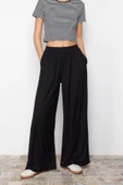 Kadın Yeni Moda Geniş Paça Regular Boy Örme Wide Leg Fitilli Esnek Örme Pantolon - 3