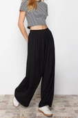 Kadın Yeni Moda Geniş Paça Regular Boy Örme Wide Leg Fitilli Esnek Örme Pantolon - 2