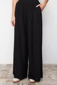 Kadın Yeni Moda Geniş Paça Regular Boy Örme Wide Leg Fitilli Esnek Örme Pantolon - 1