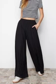 Kadın Yeni Moda Geniş Paça Regular Boy Örme Wide Leg Fitilli Esnek Örme Pantolon - 4