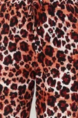 Kadın Yeni Moda Geniş Paça Regular Boy Dokuma Beli Lastikli Geniş Paça Leopar Desenli Pantolon - 5