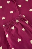 Kadın Moda Şık Büyük Beden Gömlek Yaka Geniş Paça Uzun Kol Vişne Kalpli Örme Pijama Takımı - 3