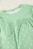 Kadın Moda Büyük Beden Bisiklet Yaka Boru Paça Uzun Kol Kalp ve Puantiye Desenli Örme Pijama Takımı - 2