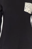Kadın Moda V Yaka Boru Paça Uzun Kol %100 Pamuk Leopar Desenli Tshirt-Pantolon Örme Pijama Takımı - 5