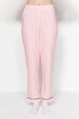 Kadın Gömlek Yaka Boru Paça Uzun Kol Çizgili Biyeli İçi Polarlı Gömlek-Pantolon Örme Pijama Takımı - 4