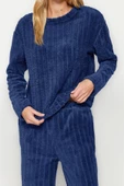 Kadın Moda Şık Bisiklet Yaka Boru Paça Uzun Kol Wellsoft Kışlık Örme Pijama Takımı - 2