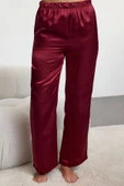 Kadın Gömlek Yaka Geniş Paça Uzun Kol Taş Kurdele Fiyonk Aksesuar Detaylı Saten Dokuma Pijama Takımı - 3