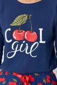 Kadın Moda Şık Bisiklet Yaka Boru Paça Uzun Kol %100 Pamuklu Kiraz Baskılı Örme Pijama Takımı - 4