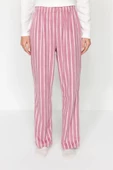 Kadın Moda Şık V Yaka Boru Paça Uzun Kol Beyaz Çizgili Polar Kışlık Örme Pijama Takımı - 4