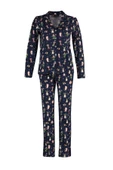Kadın Moda Gömlek Yaka Boru Paça Uzun Kol %100 Pamuk Penguen Desenli Kış Temalı Örme Pijama Takımı - 1