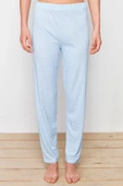 Kadın Moda Şık Bisiklet Yaka Boru Paça Kısa Kol Pötikare ve Baskılı Örme Pijama Takımı - 4