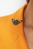 Kadın Moda Şık Gömlek Yaka Boru Paça Kısa Kol Arı Nakışlı Dokuma Pijama Takımı - 2