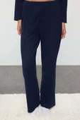 Kadın Moda Şık Gömlek Yaka Boru Paça Uzun Kol Kurdele Fiyonklu Waffle Kumaş Örme Pijama Takımı - 3