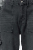 Kadın Moda Şık Kot Pantolon Geniş Paça Uzun Boy Denim Antrasit Yüksek Bel Jeans - 4