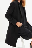 Kadın Moda Şık Büyük Beden Ceket Yaka Midi Düz Astarlı Fitted Midi Yünlü Kaşe Kaban - 5