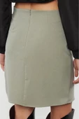 Kadın Moda Stil Mini Astarsız Dokuma Büzgü Detaylı Kruvaze Mini Dokuma Etek - 6