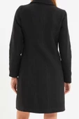 Kadın Moda Şık Büyük Beden Ceket Yaka Midi Düz Astarlı Fitted Midi Yünlü Kaşe Kaban - 6