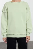 Kadın Bol Bisiklet Yaka Düşük Kol Uzun Normal Kalıp Karyoka Dikişli Kalın Polarlı Örme Sweatshirt - 1