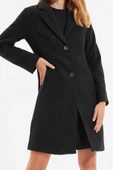 Kadın Moda Şık Büyük Beden Ceket Yaka Midi Düz Astarlı Fitted Midi Yünlü Kaşe Kaban - 2