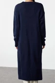 Kadın Moda Şık Maxi Boy V Yaka Oversize Triko Geniş Kalıp Elbise - 5