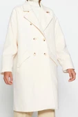 Kadın Moda Şık Bol Ceket Yaka Uzun Düz Astarlı Oversize Geniş Kesim Uzun Kaşe Kaban - 4